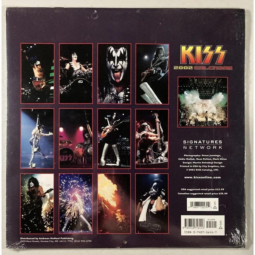 KISS: 12 month Calendar, 2002, (SEALED) : Paul Stanley, Gene Simmons, Ace, Peter
